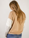 Latte Top with Print Contrast Sleeve