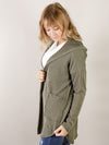 Olive Ribbed Open Hooded Cardigan