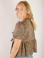 Leopard Print Peplum Top with Bows