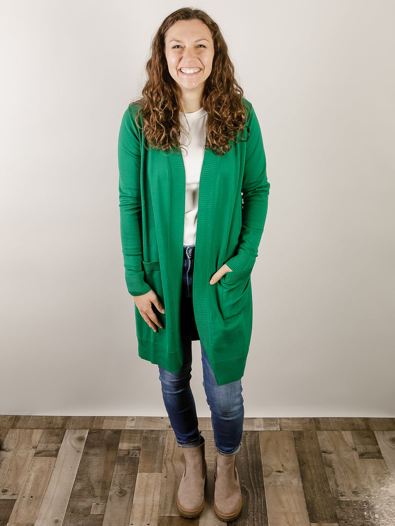 Kelly Green Long Sleeve Basic Sweater Cardigan