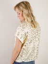 Ivory Short Sleeve Sweater with Gold Leopard