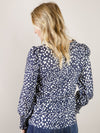 Navy V-Neck Polka Dot Blouse