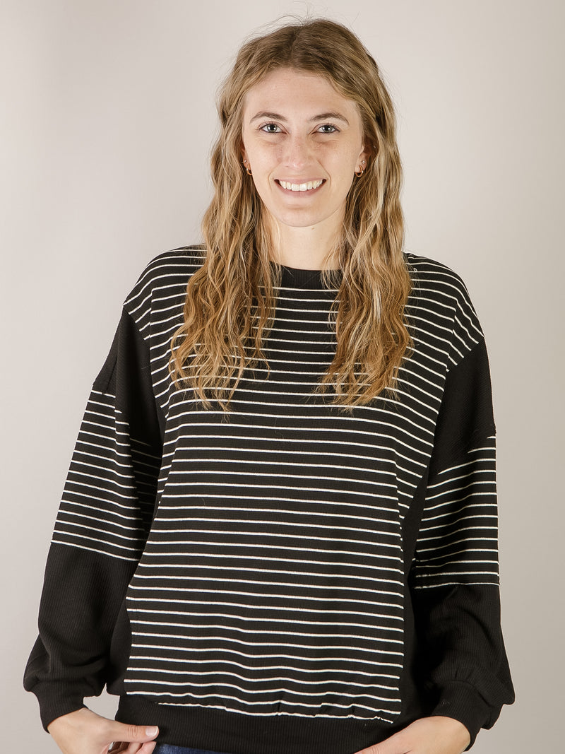 Black and White Striped Contrast Top