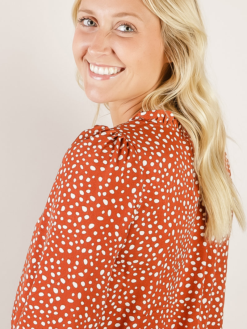 Rust Polka Dot Print Blouse