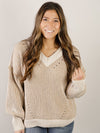 Cream Two-Toned V-Neck Sweater
