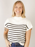 Ivory Striped Short Sleeve Sweater