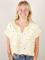 Yellow Floral Print Short Sleeve Blouse