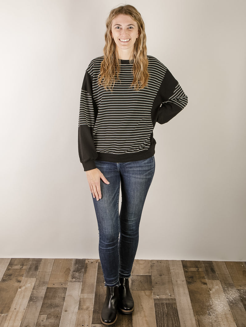 Black and White Striped Contrast Top