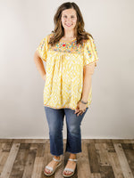 Curvy Yellow Embroidered Blouse