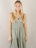 Sage Green Embroidered Tiered Dress