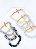 Glass Beaded Cross Stretch Bracelet (Multiple Colors)