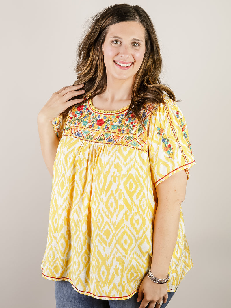 Curvy Yellow Embroidered Blouse