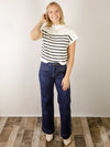 Ivory Striped Short Sleeve Sweater