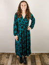 Teal with Black Floral Print Maxi Dress