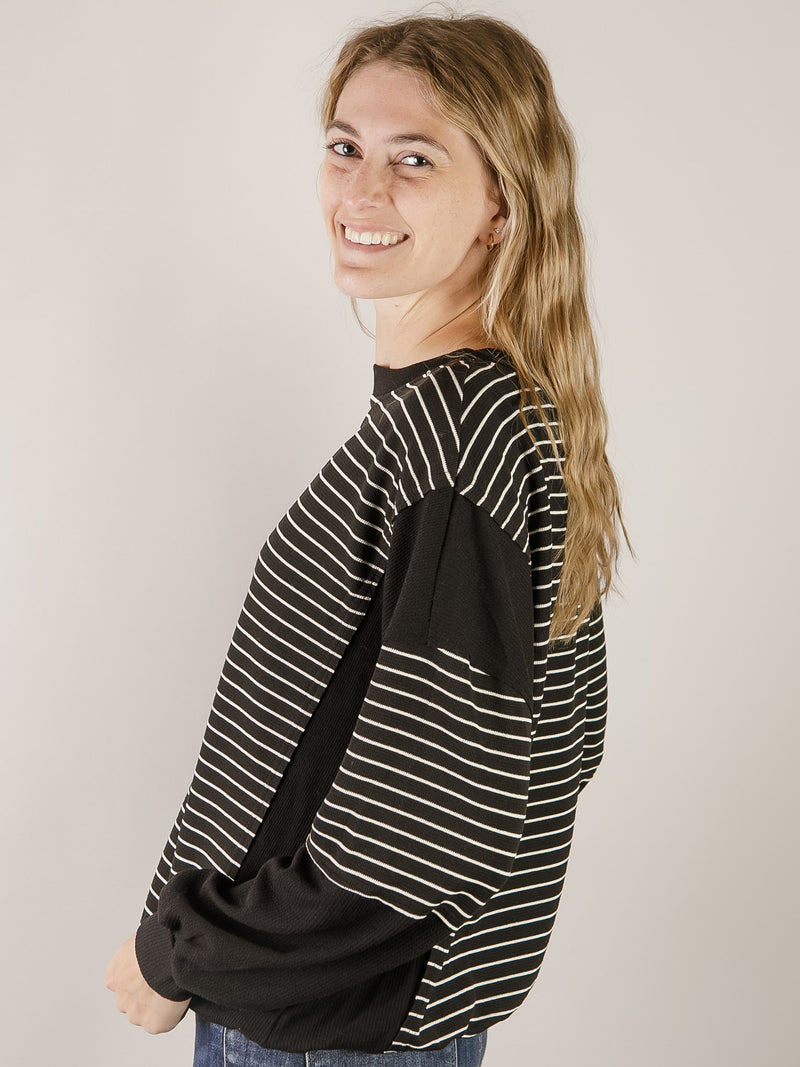 Black and White Striped Contrast Top