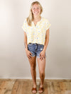 Yellow Floral Print Short Sleeve Blouse