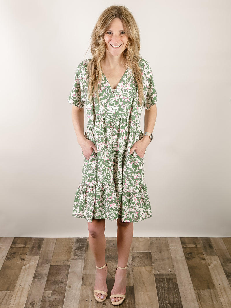 Green Tiered Floral Dress