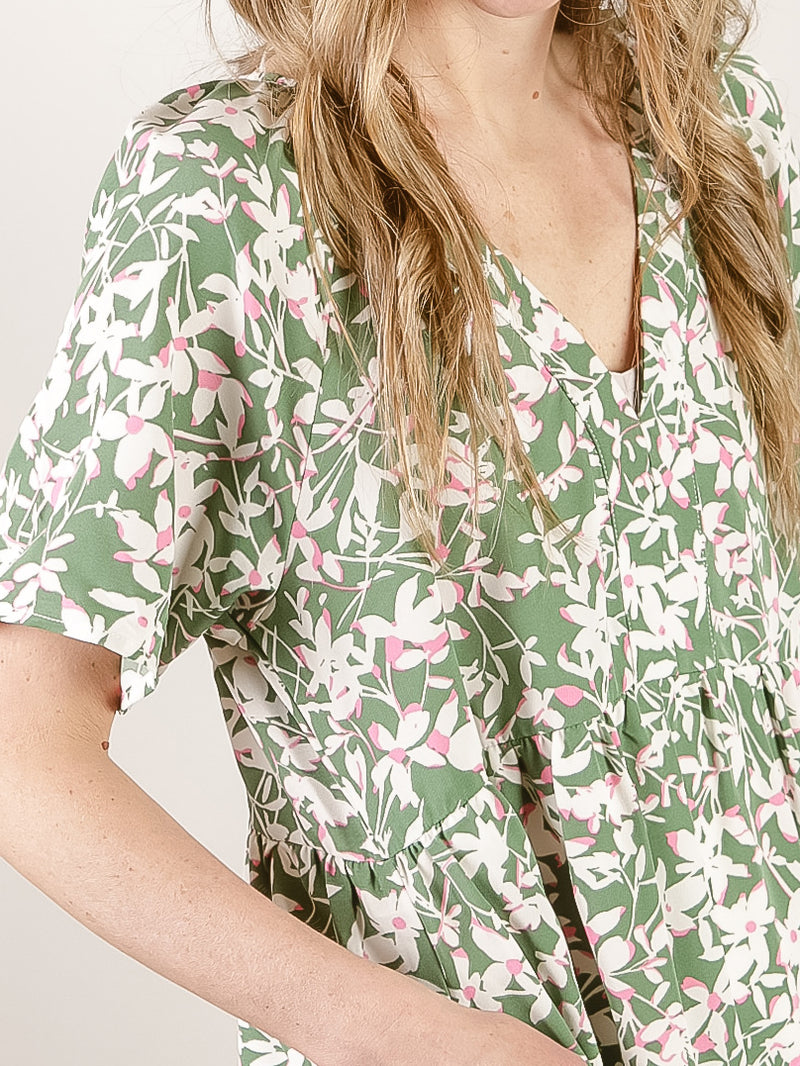 Green Tiered Floral Dress