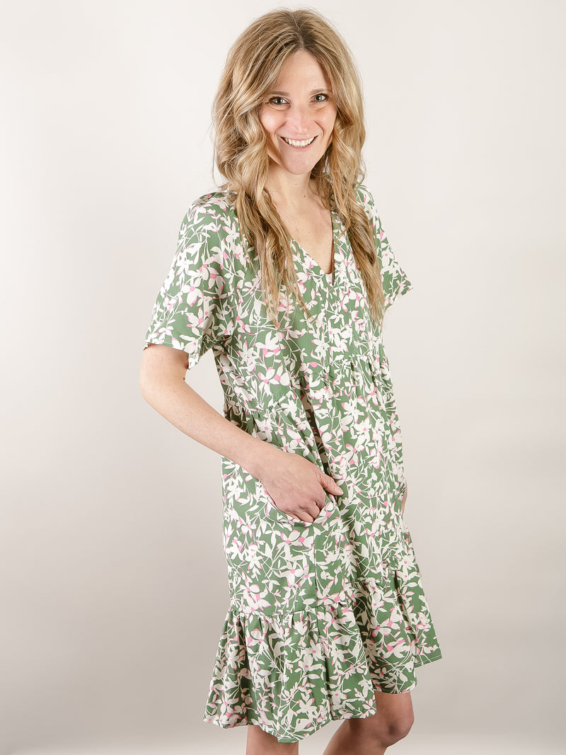 Green Tiered Floral Dress