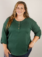 Curvy Hunter Green 3/4 Sleeve Henley Top