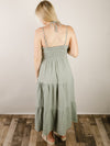 Sage Green Embroidered Tiered Dress