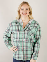 Green Plaid Hooded Button Up