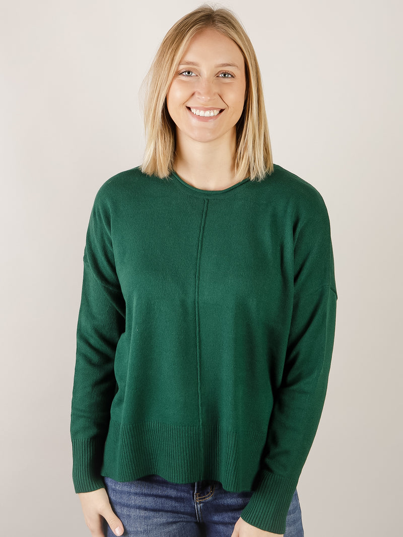 Green Round Neck Drop Shoulder Sweater