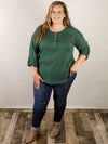 Curvy Hunter Green 3/4 Sleeve Henley Top