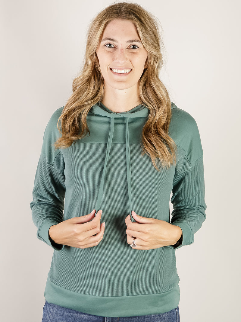 Dusty Teal Knit Lightweight Hooded Top