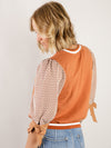 Rust Textured Print Top with Bow Sleeves