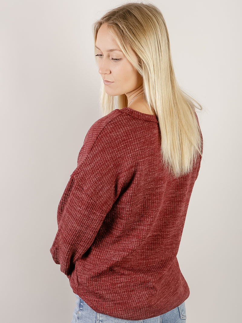 Wine Drop Shoulder Sweater Knit Top