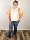 Curvy Apricot Ditsy Floral Color Block Tee