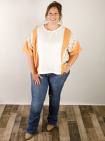 Curvy Apricot Ditsy Floral Color Block Tee