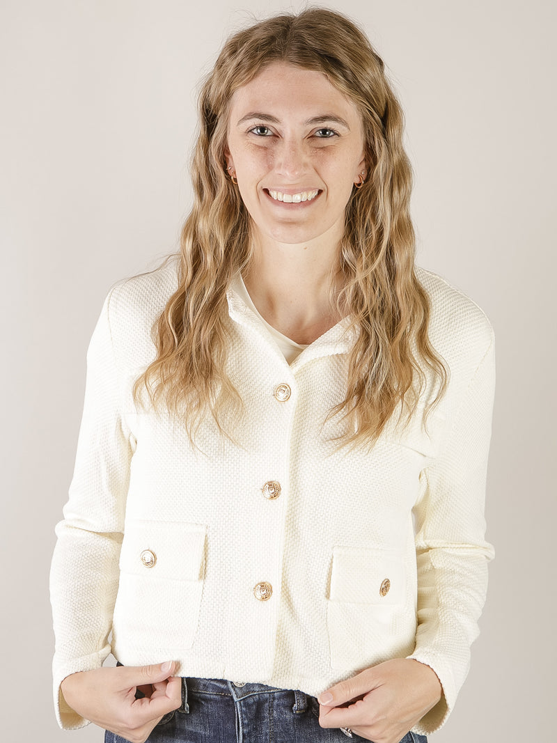 Knit Ivory Jacket with Gold Buttons