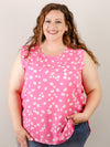 Curvy Hot Pink Floral Ruffle Sleeveless Top