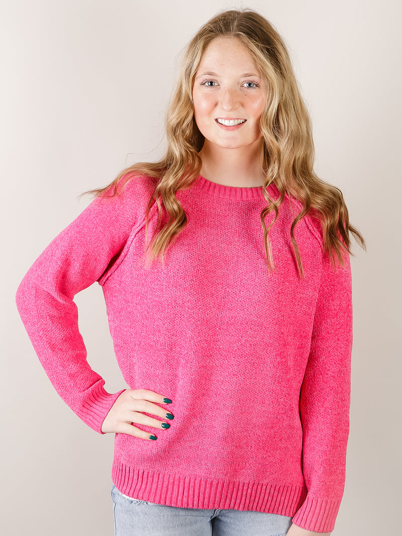 Hot Pink Raglan Chenille Sweater