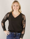 Black V-Neck with Lace Sleeve