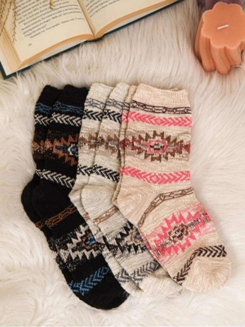 Aztec Graphic Cozy Crew Socks (Multiple Options)