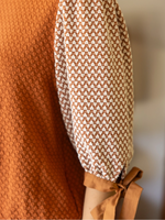 Rust Textured Print Top with Bow Sleeves