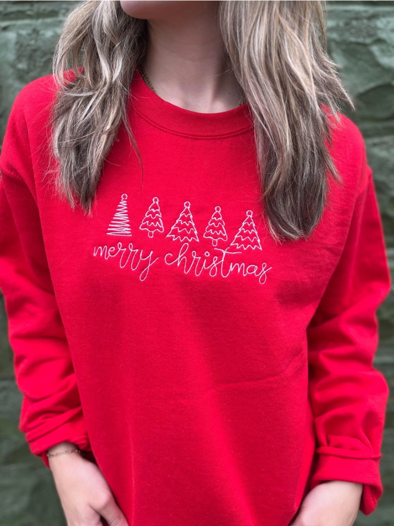 Red Merry Christmas Embroidered Sweatshirt
