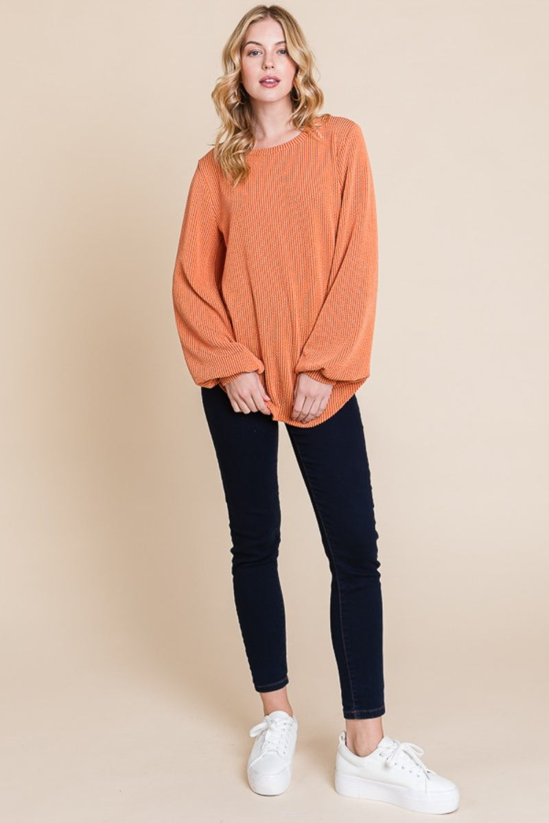 Pumpkin Long Sleeve Curved Hem Ribbed T-Shirt (Online Exclusive)