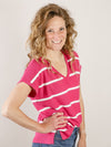 Short Sleeve Striped Magenta Sweater