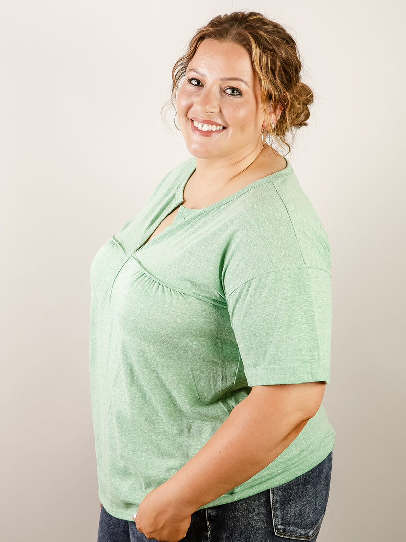Green Short Knit Henley Top