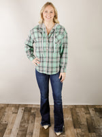 Green Plaid Hooded Button Up