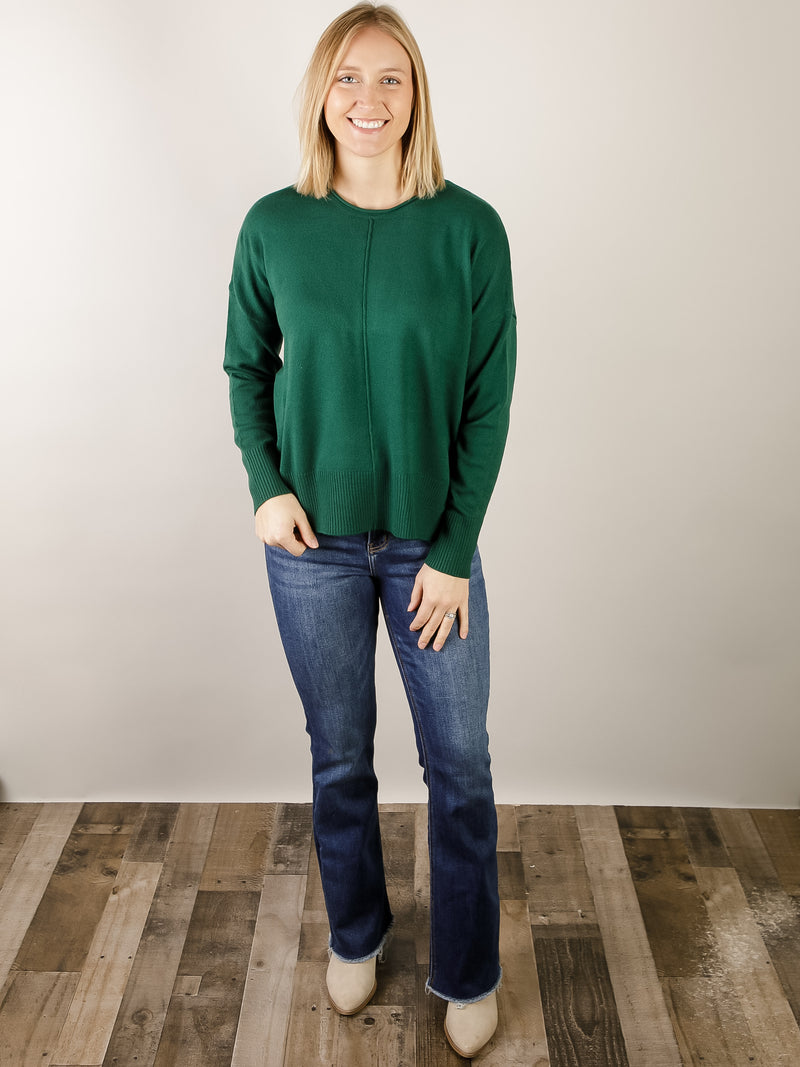 Green Round Neck Drop Shoulder Sweater