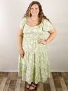Curvy Light Green Floral Midi Dress