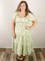 Curvy Light Green Floral Midi Dress
