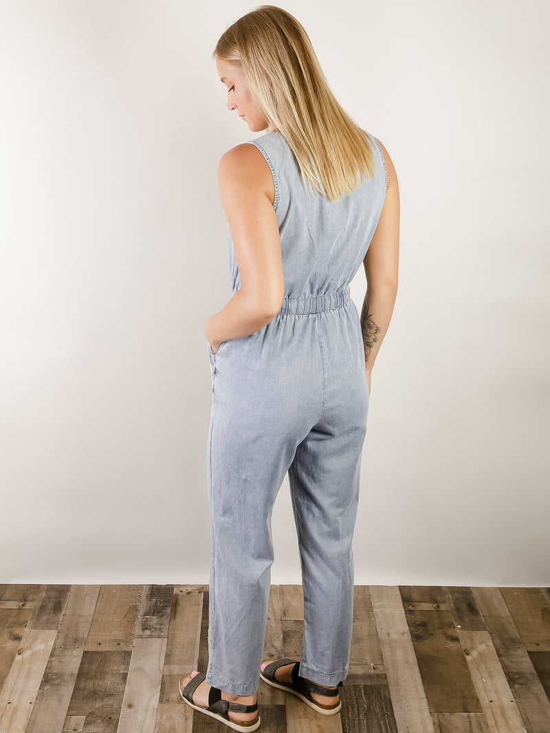 Denim Drawstring Waist Jumpsuit