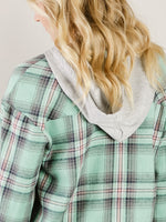 Green Plaid Hooded Button Up