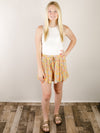 Orange Print Pleated Chiffon Shorts